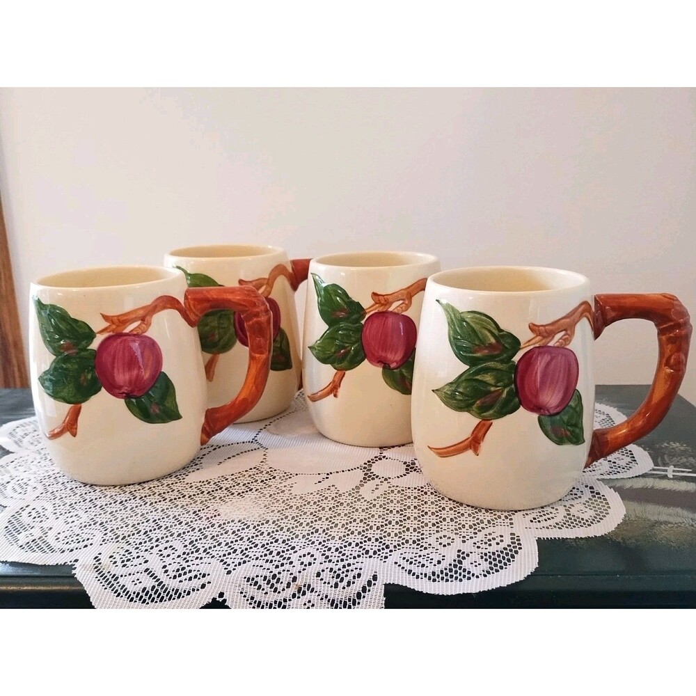 Vintage Franciscan Earthenware "Apple" Grand Mug Set Of 4-USA 4 1/4"